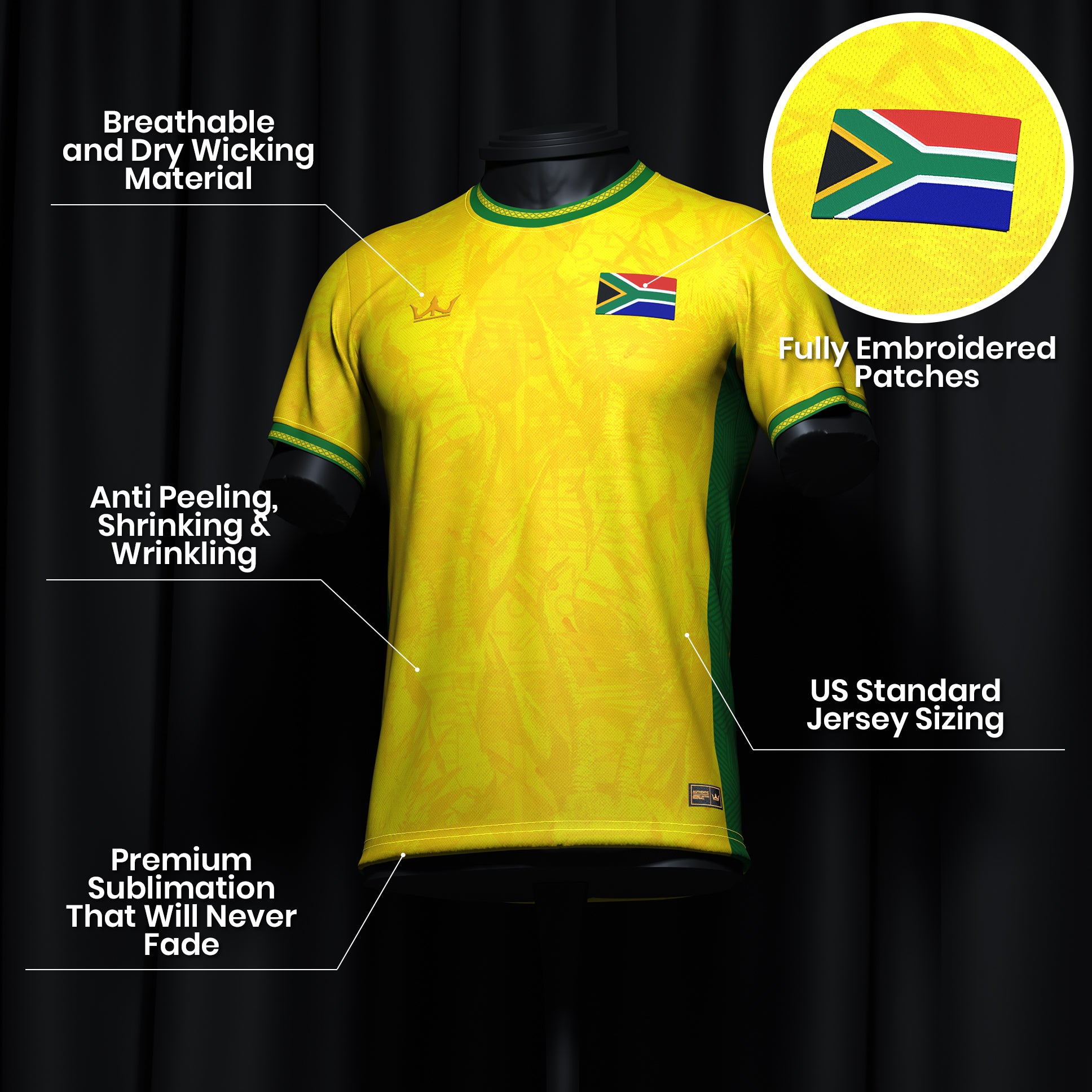 South Africa Heritage Custom Football Jersey Yellow Soccer World Shirt