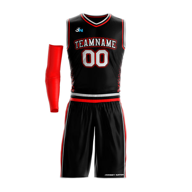 Black-Red Custom Basketball Bulk Team Jersey and Shorts Set