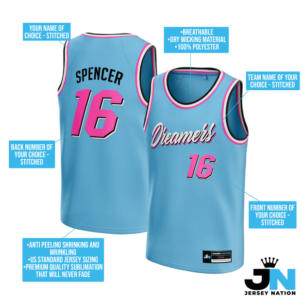 Light Blue Vice City Custom Basketball Jersey