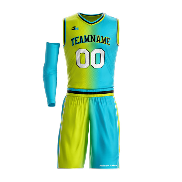 Green-Blue Custom Basketball Bulk Team Jersey and Shorts Set